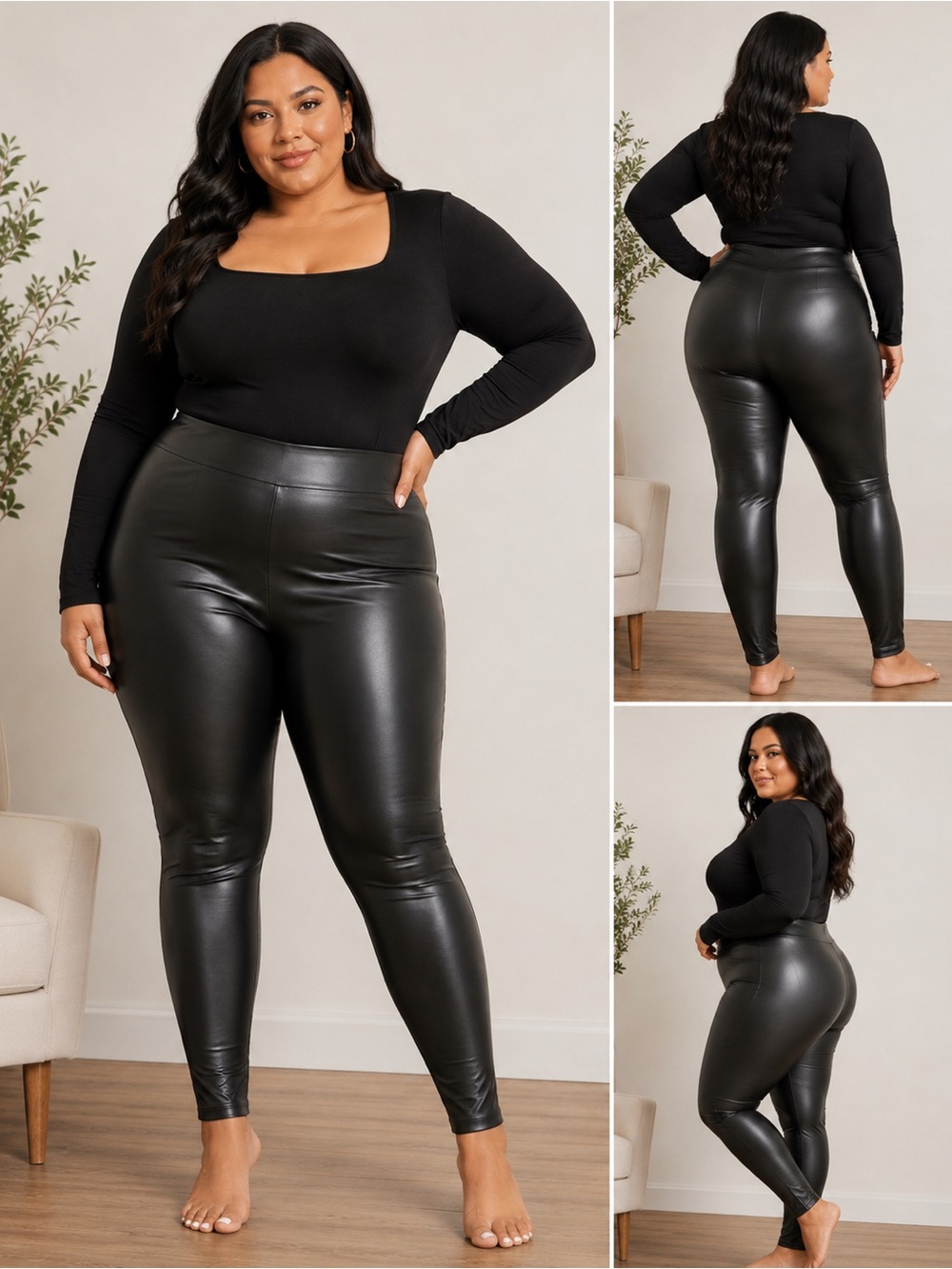 Faux Leather Leggings Black High Rise Stretch Pants 2X Goth Y2K